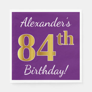 Serviette En Papier Purple, Faux Gold 84e anniversaire + Nom personnal