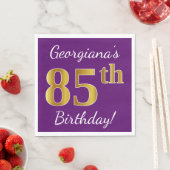 Serviette En Papier Purple, Faux Gold 85e anniversaire + Nom personnal (En situation)