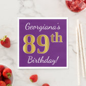 Serviette En Papier Purple, Faux Gold 89e anniversaire + Nom personnal (En situation)