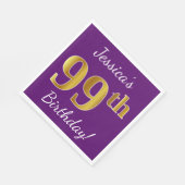 Serviette En Papier Purple, Faux Gold 99e anniversaire + Nom personnal (Coin)