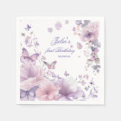 Serviette En Papier Purple Fleur sauvage papillon fille 1er anniversai (Devant)