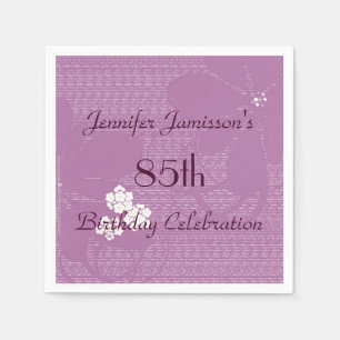 Serviette En Papier Purple Floral Personnalisé 85ème anniversaire