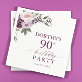 Serviette En Papier Purple Floral Script 90th Birthday 