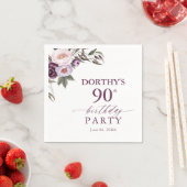 Serviette En Papier Purple Floral Script 90th Birthday  (En situation)