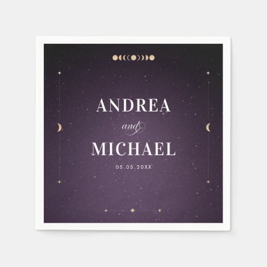 Serviette En Papier Purple Galaxy Gold Moon Céleste mariage (Devant)