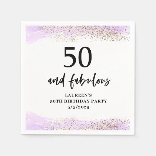 Serviette En Papier Purple Glitter Purple 50th Birthday Party  (Devant)