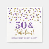 Serviette En Papier Purple Gold Confetti 50 & Fabuleux anniversaire (Devant)