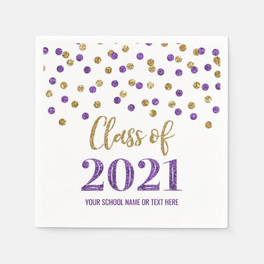 Serviette En Papier Purple Gold Confetti Classe de 2021 Graduation (Devant)