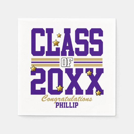 Serviette En Papier Purple|Gold Graduated Class Year (Devant)
