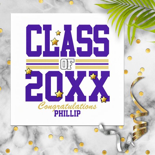 Serviette En Papier Purple|Gold Graduated Class Year