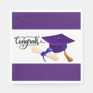 Serviette En Papier Purple Graduation Cap And Diploma