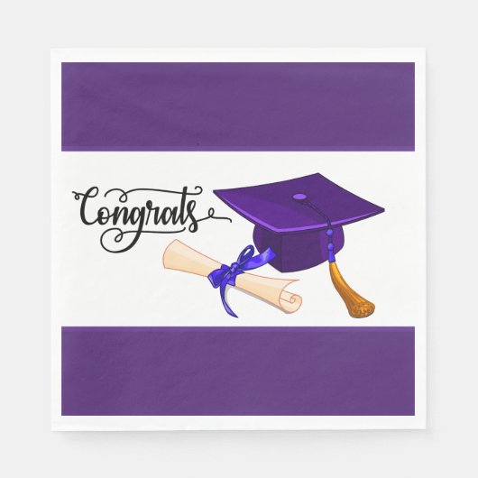 Serviette En Papier Purple Graduation Cap And Diploma  (Devant)