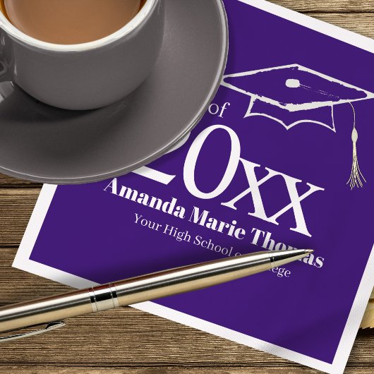 Serviette En Papier Purple Graduation Cap Class of 20XX Name