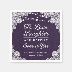 Serviette En Papier Purple Heureux Jamais Après Mariage Napkins