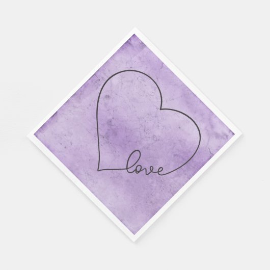 Serviette En Papier Purple Mariage Heart Lavender Aimer Aquarelle (Coin)