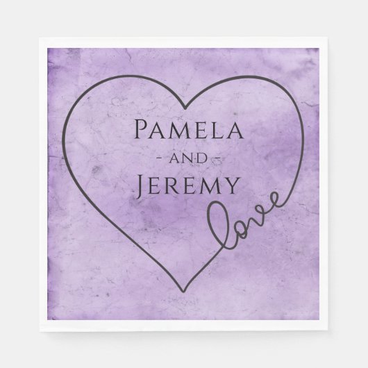 Serviette En Papier Purple Mariage Heart Lavender Aimer Aquarelle (Devant)