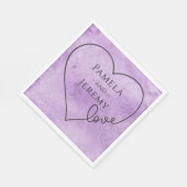 Serviette En Papier Purple Mariage Heart Lavender Aimer Aquarelle (Coin)