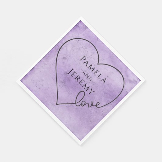 Serviette En Papier Purple Mariage Heart Lavender Aimer Aquarelle (Coin)