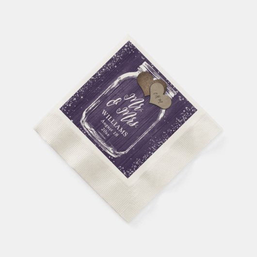 Serviette En Papier Purple Mason Jar Rustic Wood M & Mme Mariage (Coin)