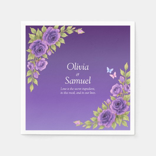 Serviette En Papier Purple Mauve Flowers & White Wedding Cocktail (Devant)