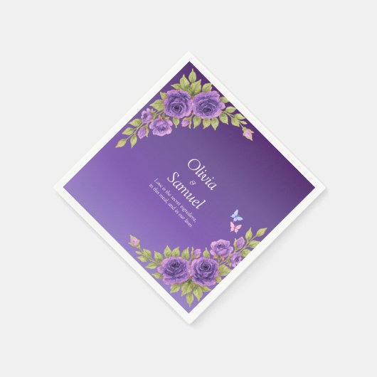 Serviette En Papier Purple Mauve Flowers & White Wedding Cocktail (Coin)