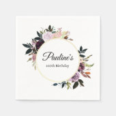 Serviette En Papier Purple Mauve Rose Floral 100e fête d'anniversaire (Devant)