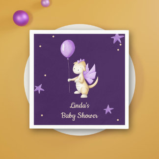 Serviette En Papier Purple minimaliste Baby Dragon Baby shower fille