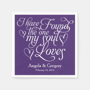 Serviette En Papier Purple My Soul Love Heart Personnalisé Mariage