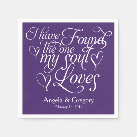 Serviette En Papier Purple My Soul Love Heart Personnalisé Mariage (Devant)