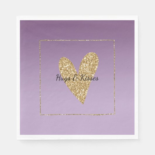 Serviette En Papier Purple Ombre Gold Parties scintillant Coeur (Devant)