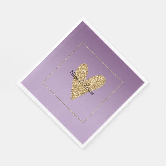Serviette En Papier Purple Ombre Gold Parties scintillant Coeur (Coin)