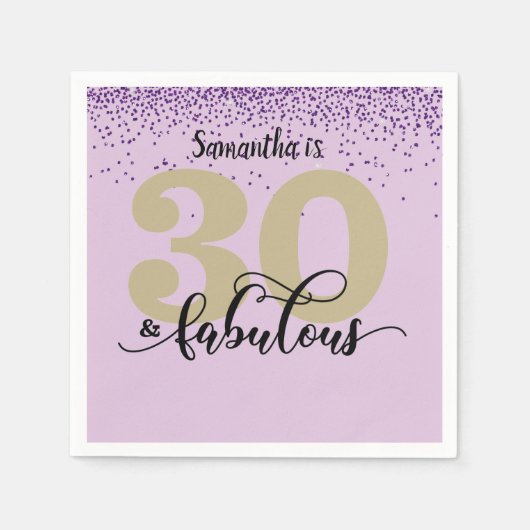 Serviette En Papier Purple Parties scintillant 30 et Fabuleux fête d'a (Devant)