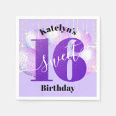Serviette En Papier Purple Parties scintillant Sweet 16 Ballons d'anni (Devant)