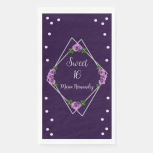 Serviette En Papier Purple Rose Silver Géométrique Sweet 16