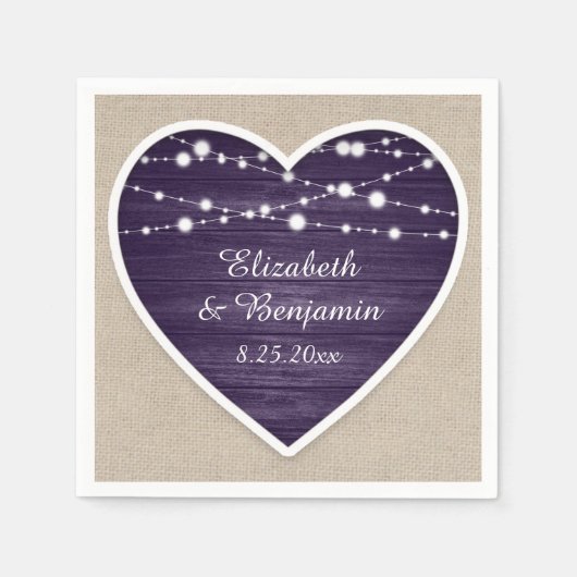 Serviette En Papier Purple Russe Chaîne de bois éclaire Mariage Burlap (Devant)