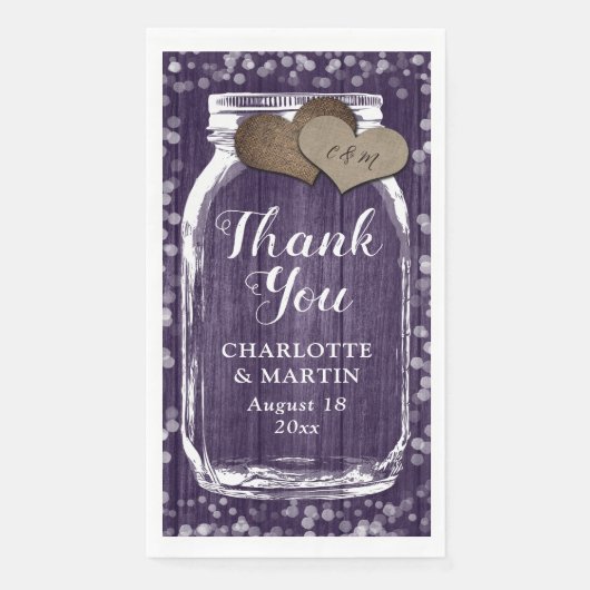 Serviette En Papier Purple Rustique Bois Mason Jar Mariage Merci (Devant)