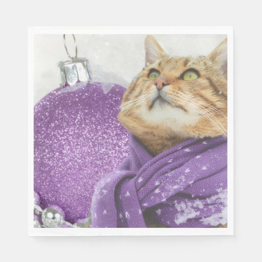 Serviette En Papier Purple Scarf Winter Cat Napkins (Devant)