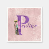 Serviette En Papier Purple Shimmer Illustré Lettre P Ajouter Nom (Devant)