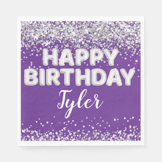 Serviette En Papier Purple Silver Birthday Party (Devant)