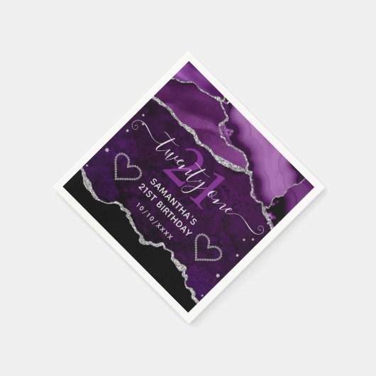 Serviette En Papier Purple & Silver Faux Parties scintillant Agate Mar (Coin)