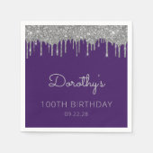 Serviette En Papier Purple Silver Parties scintillant Drip 100e fête d (Devant)