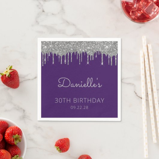 Serviette En Papier Purple Silver Parties scintillant Drip 30e fête d' (En situation)