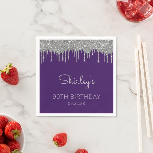 Serviette En Papier Purple Silver Parties scintillant Drip 90e fête d' (En situation)