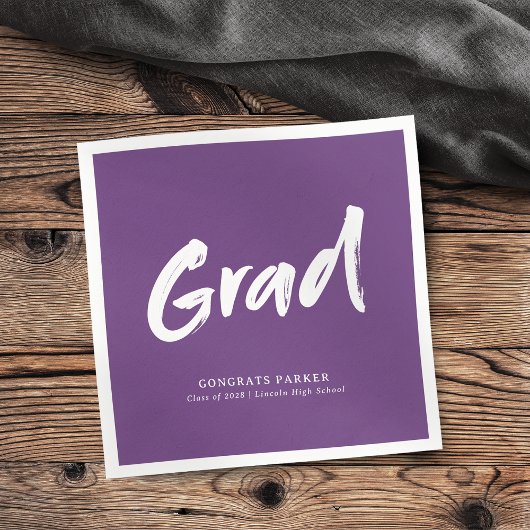 Serviette En Papier Purple Simple Moderne Brosse Script Grad Party