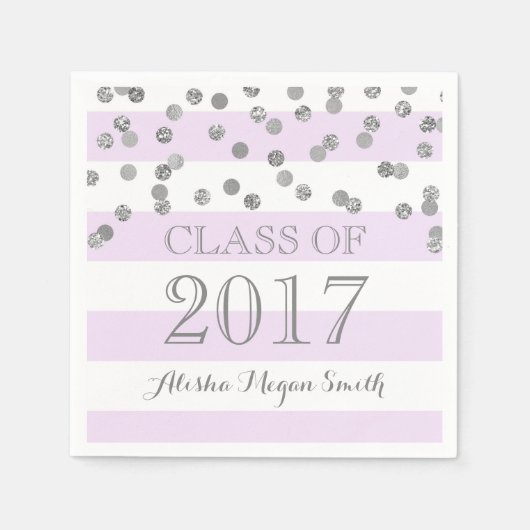 Serviette En Papier Purple Stripe Argent Confetti 2017 Graduation (Devant)
