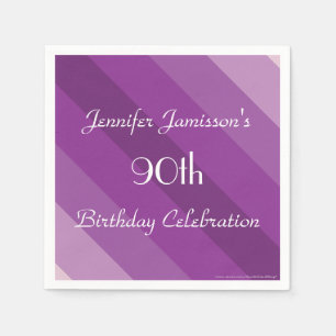 Serviette En Papier Purple Striped, 90e fête d'anniversaire, Nom, Papi