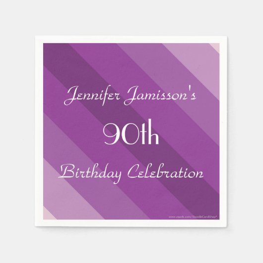 Serviette En Papier Purple Striped, 90e fête d'anniversaire, Nom, Papi (Devant)