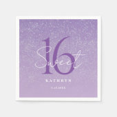 Serviette En Papier Purple Sweet 16 Nom personnalisé (Devant)