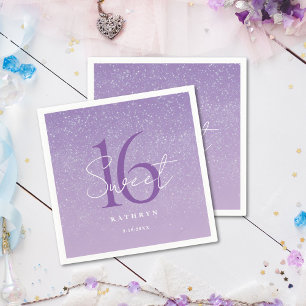 Serviette En Papier Purple Sweet 16 Nom personnalisé