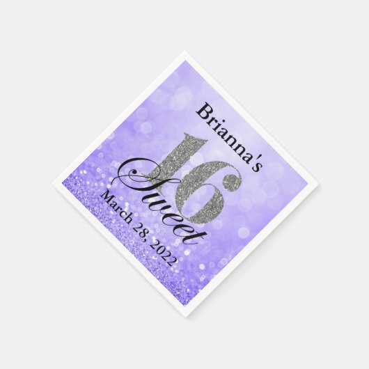 Serviette En Papier Purple Sweet 16 Parties scintillant d'argent perso (Coin)